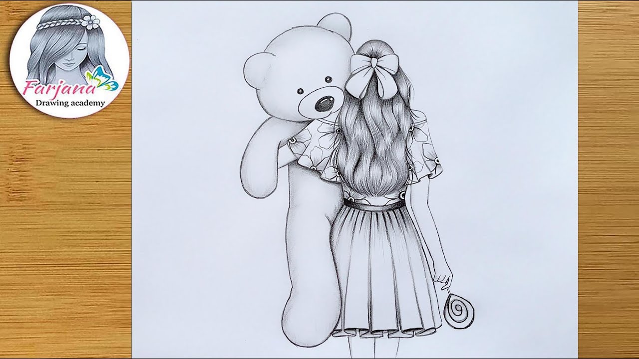 How to draw a girl with her Teddy bear - step by step || Pencil Sketch for beginners || Art Video