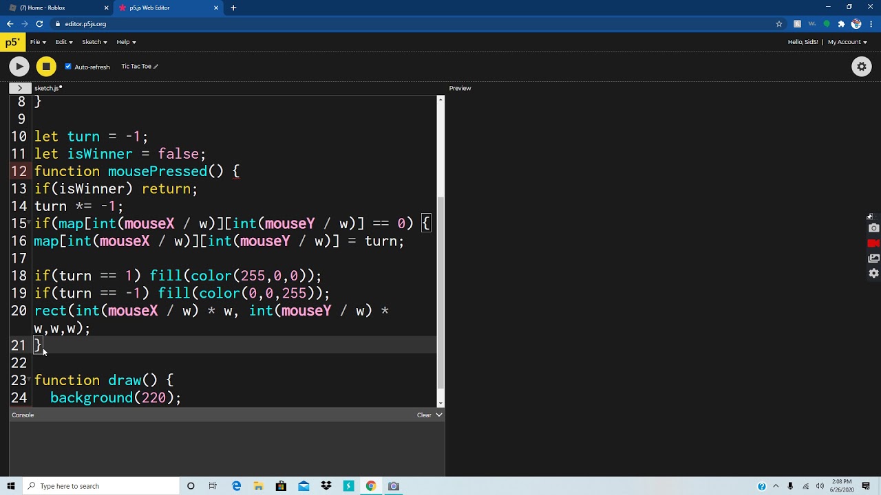 Tic Tac Toe in p5 js