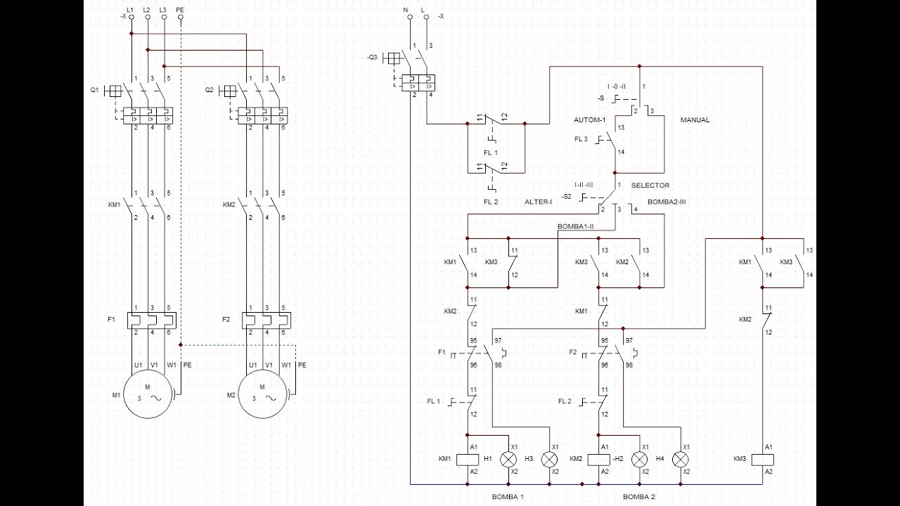Alternancia de 2 Bombas con Relés (Manual y Automático) - Controles Industriales - CADe SIMU
