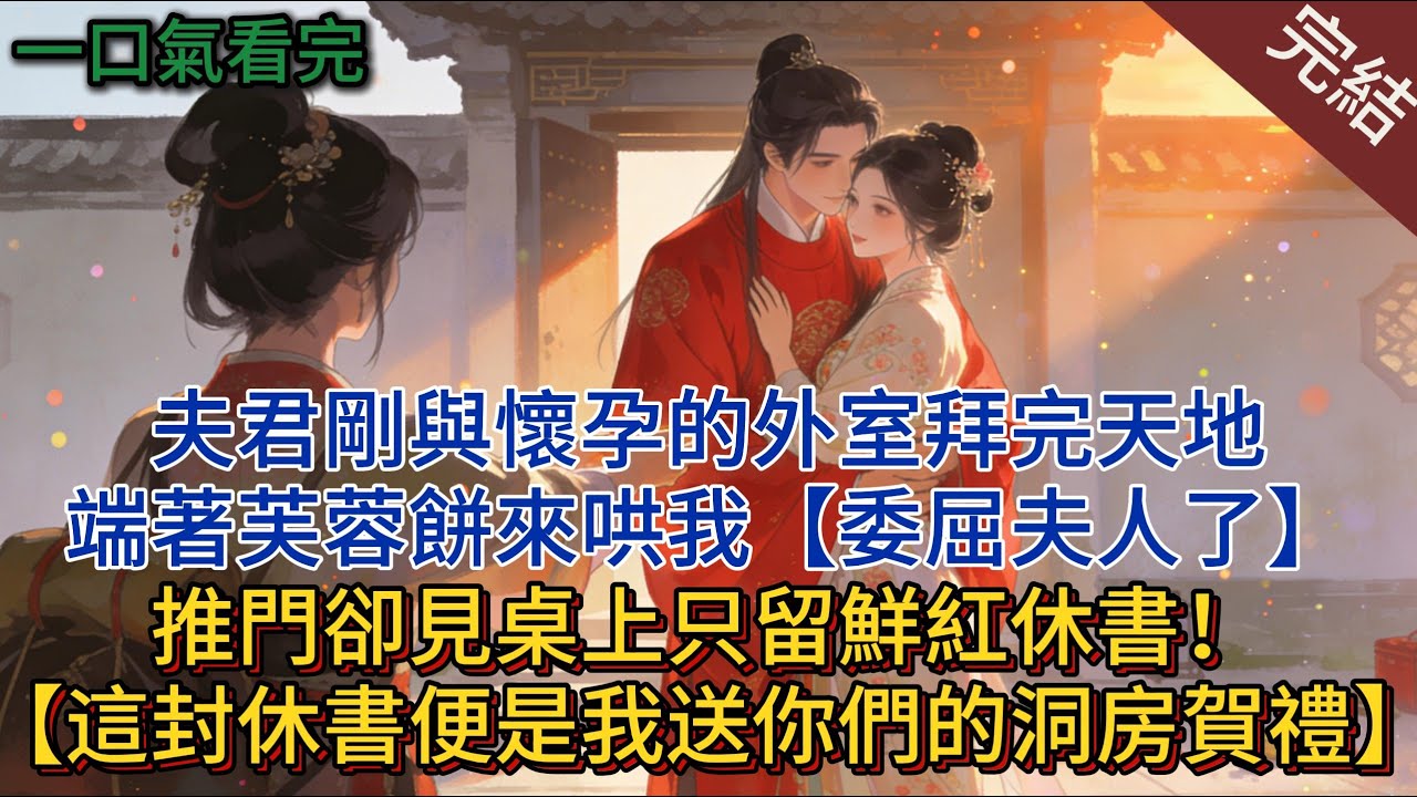夫君剛與懷孕的外室拜完天地，就端著芙蓉餅來哄我：委屈夫人了。 推門卻見桌子上只留鮮紅休書：這封休書便是我送你們的洞房賀禮#小說 #小說推薦 #完結 #古言 #大女主 #爽文 #一口氣看完