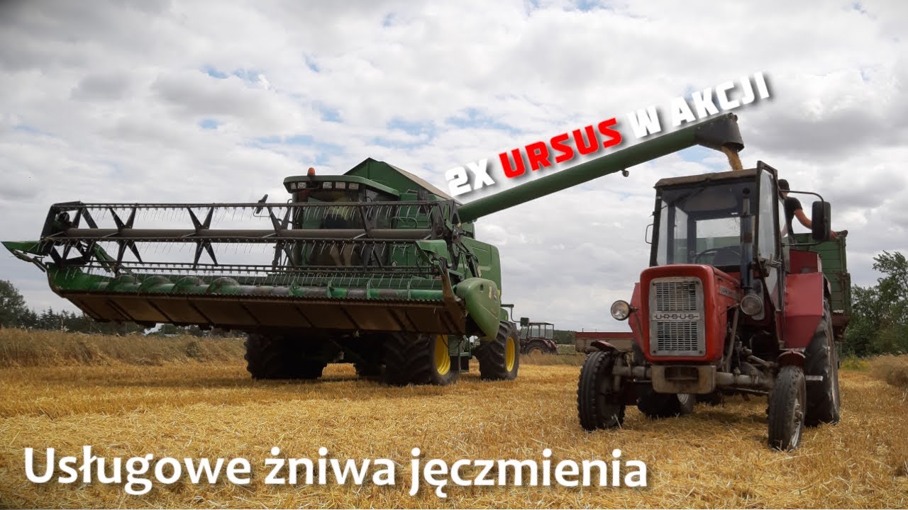 Usługowe żniwa jęczmienia - John Deere 9560 WTS & Ursus C-330/C-360 (czytaj opis)