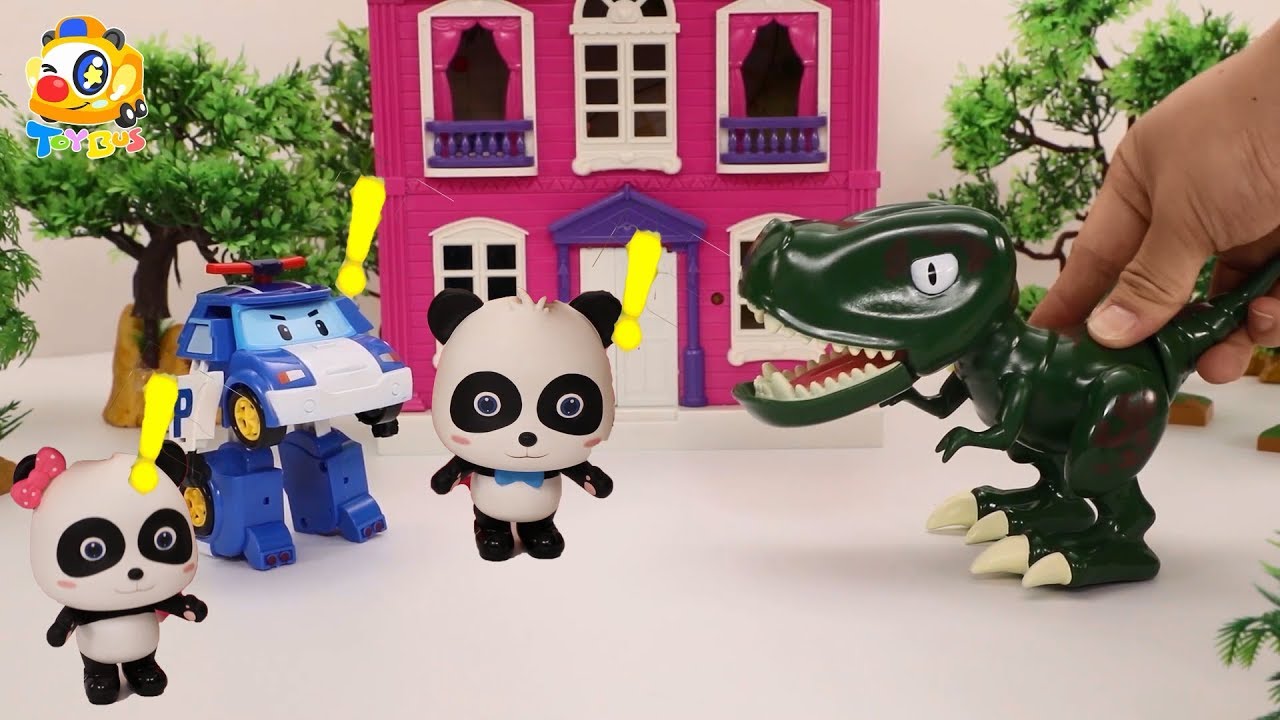 poli警車出動，和奇奇一起大戰霸王龍| 寶寶玩具 | 兒童玩具 | 玩具巴士