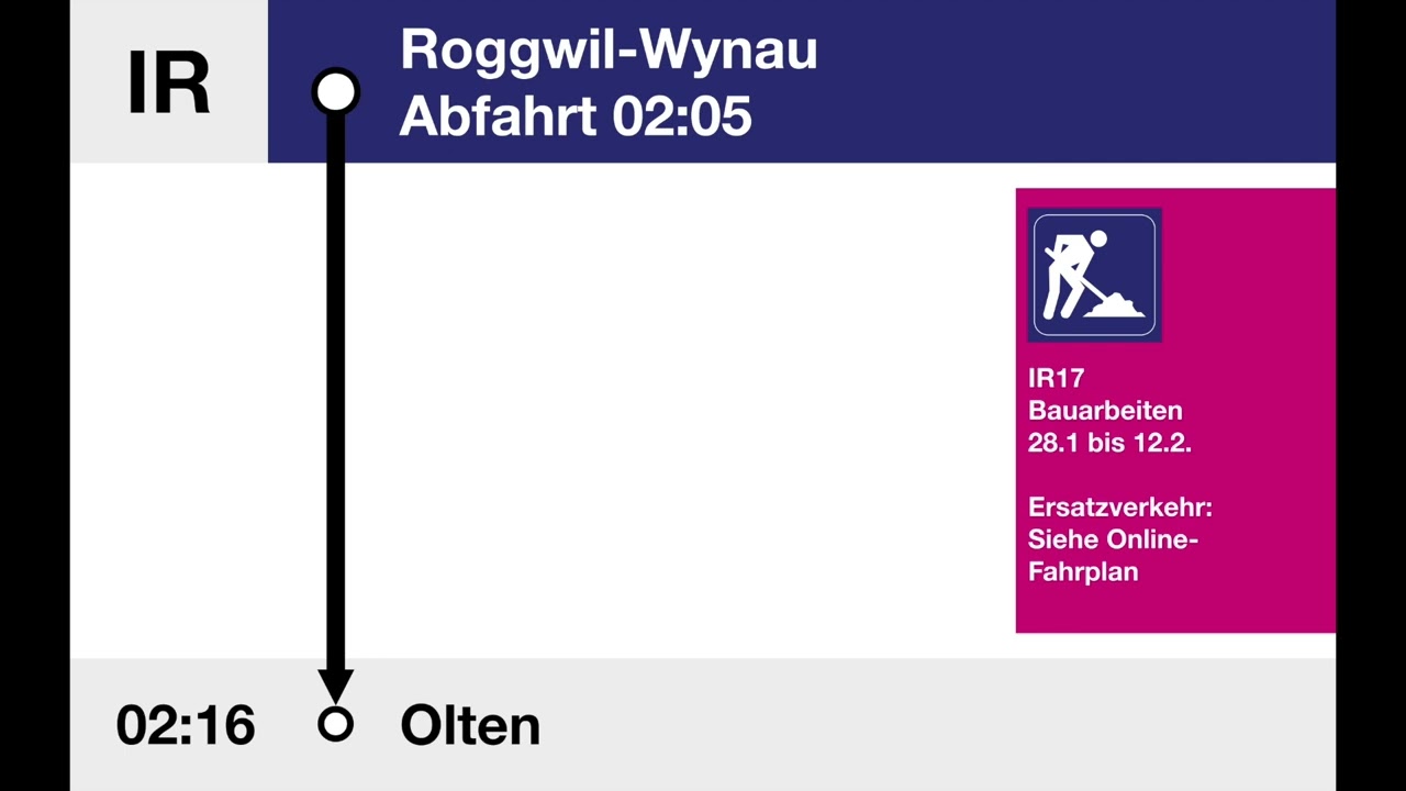 BLS Ansagen • IR17 • Roggwil-Wynau – Olten (Bauarbeiten)
