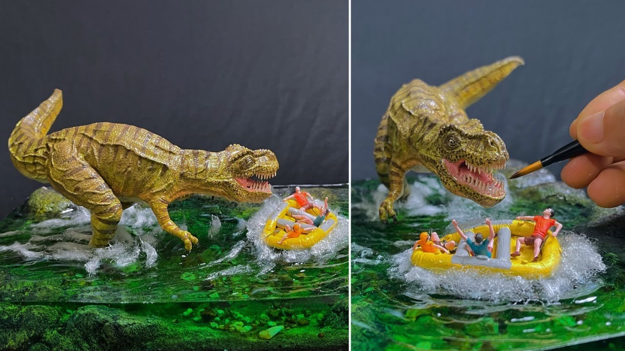 How To Make Diorama:T.Rex Attacks River Raft!/ Polymer Clay / Resin Art