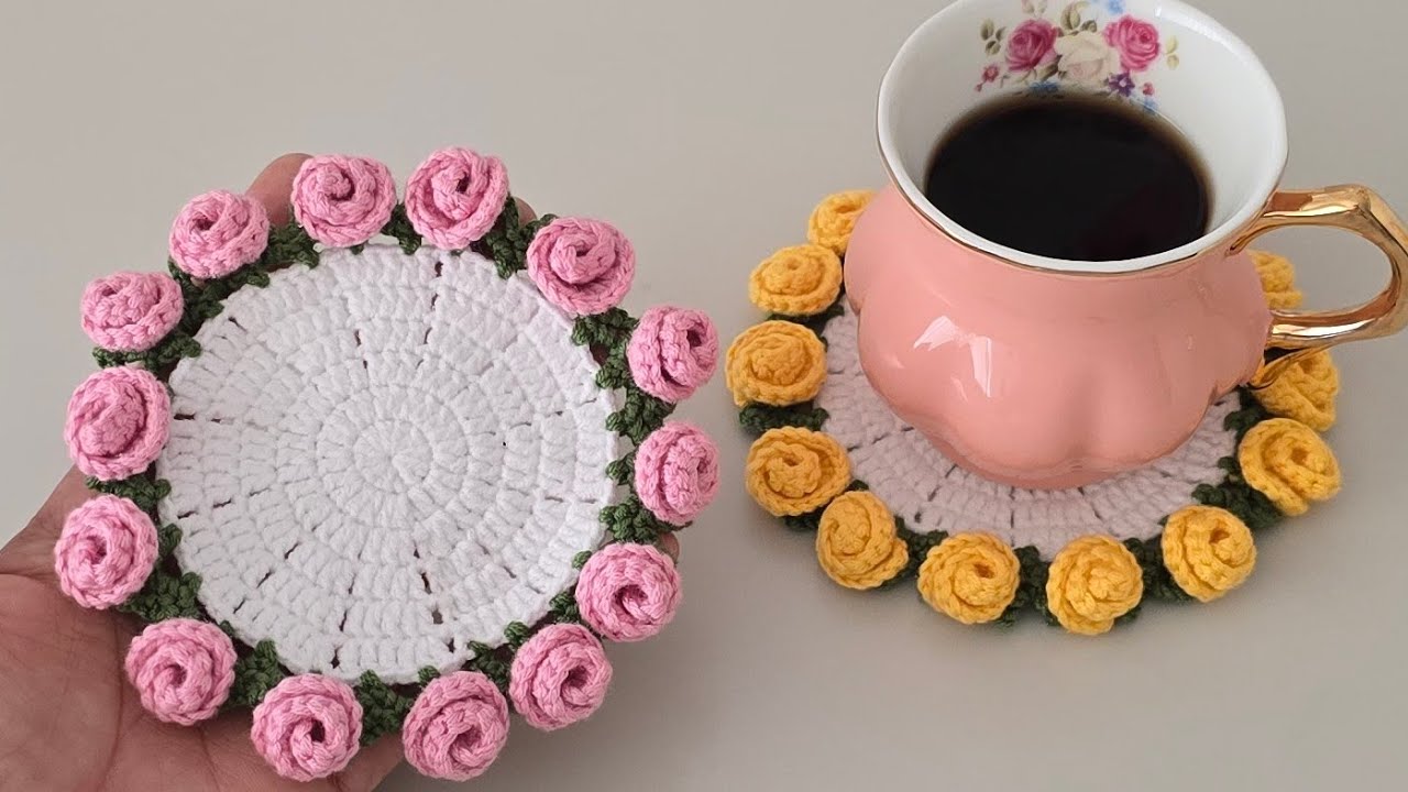 💐Вязаная крючком подставка под стакан с букетом роз | Простой и элегантный урок