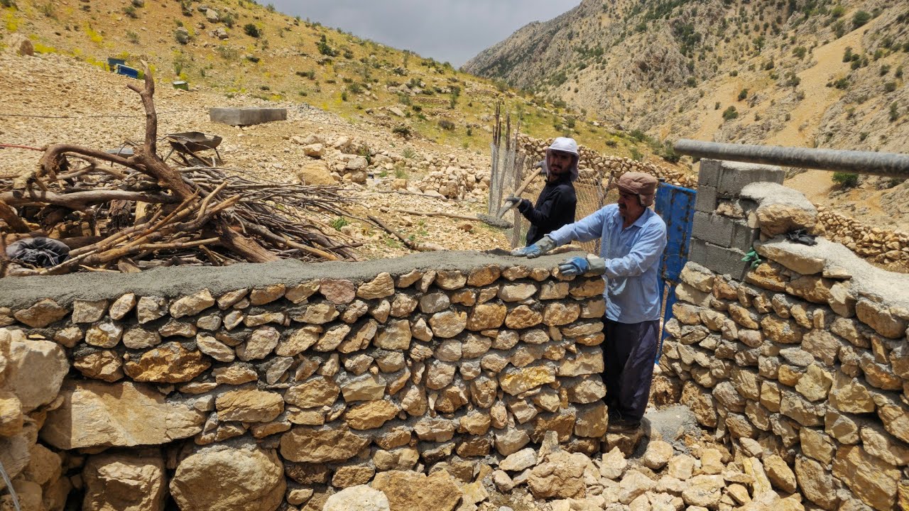 Nomadic Life: 🧱Building a Wall for a Sheep Shelter | Nomadic Life in the Mountains ⛰️ 