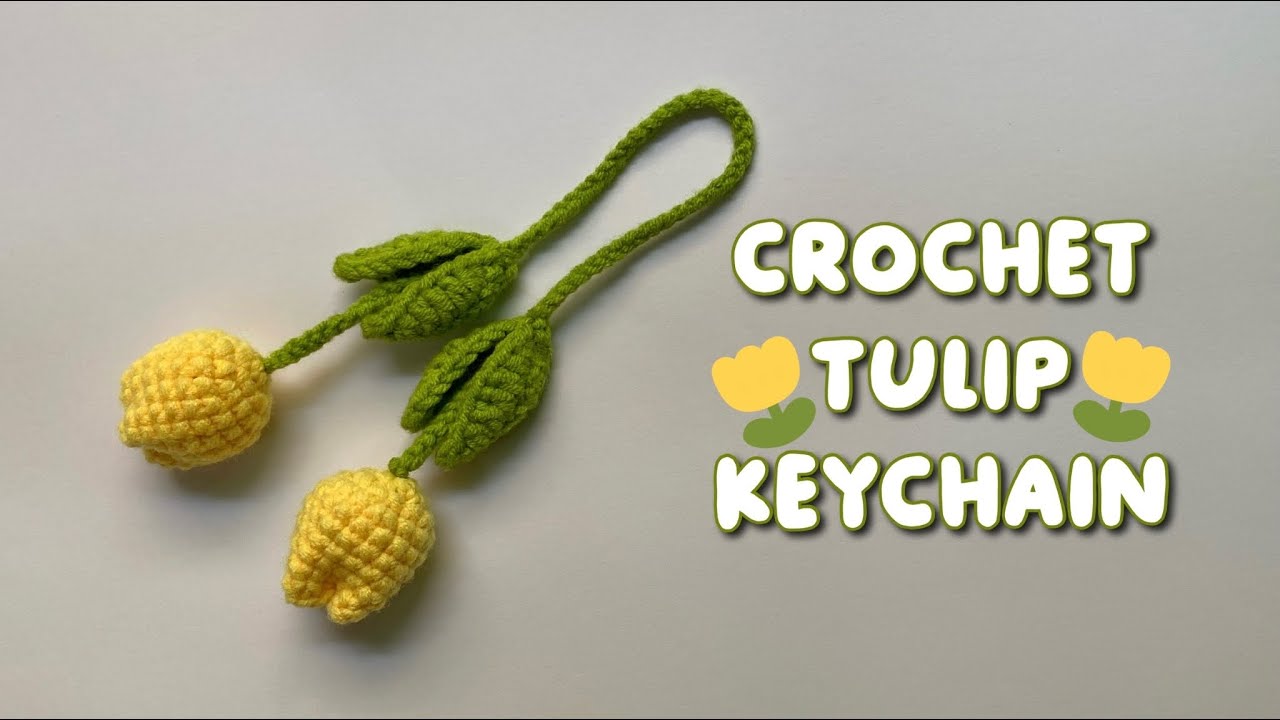 Crochet Tulip Flower Keychain Tutorial 🌷 | Crochet Tulip Keychain Easy Pattern