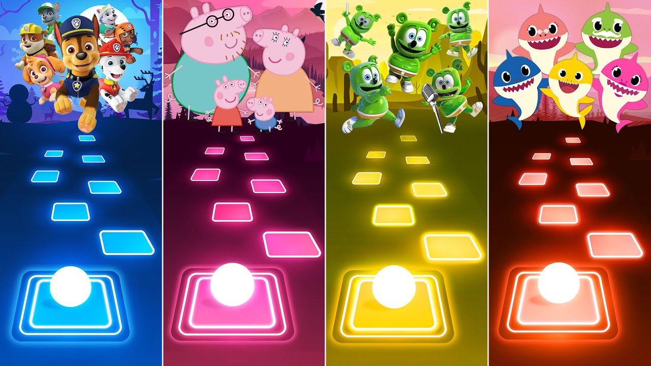 Paw Patrol Team - Peppa Pig Team - Gummy Bear Team - Baby Shark Team | Tiles Hop EDM Rush!