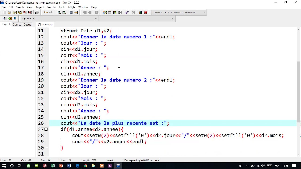 Langage C++  partie 10 exercice 10 sur les structures la question  1