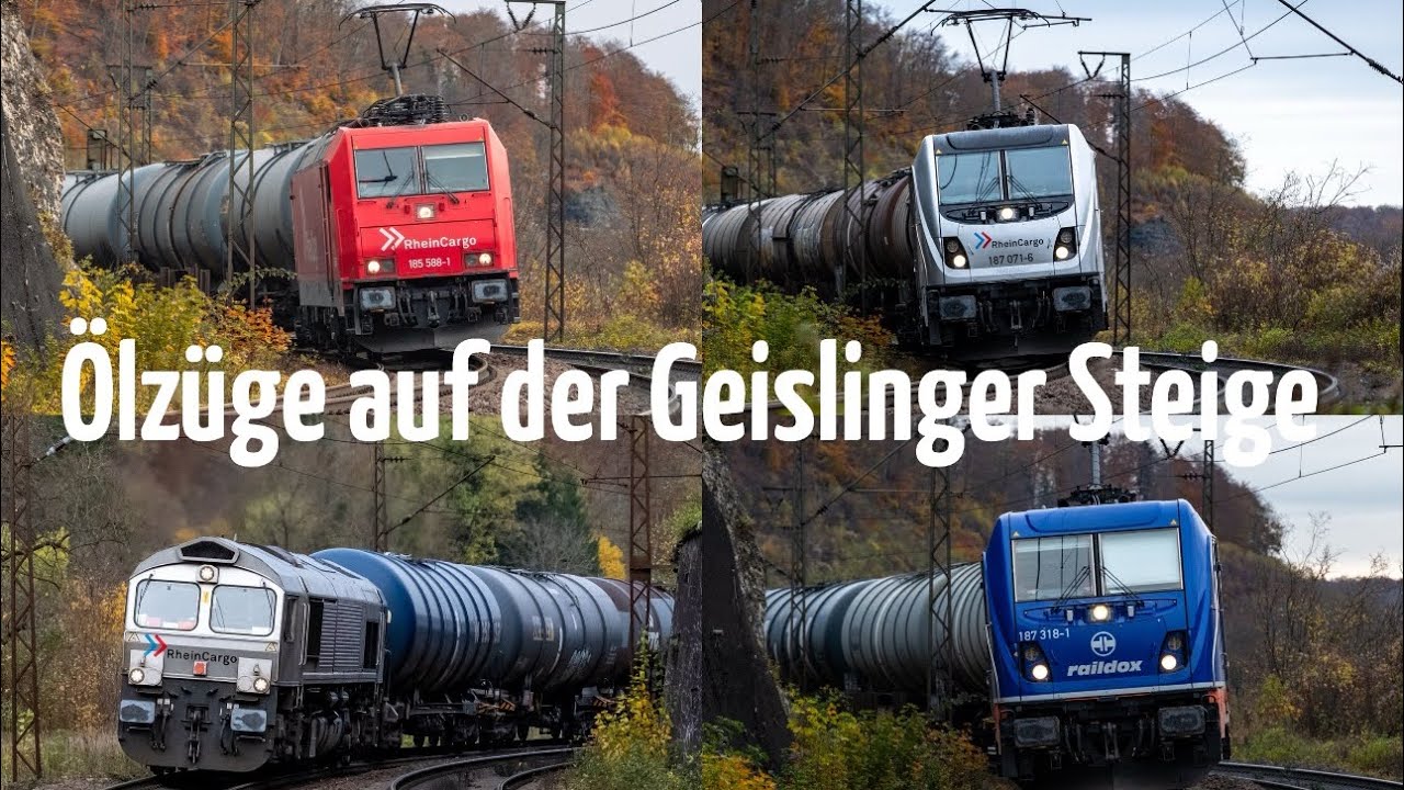 Ölzüge auf der Geislinger Steige, bergan mit Schiebelok!
