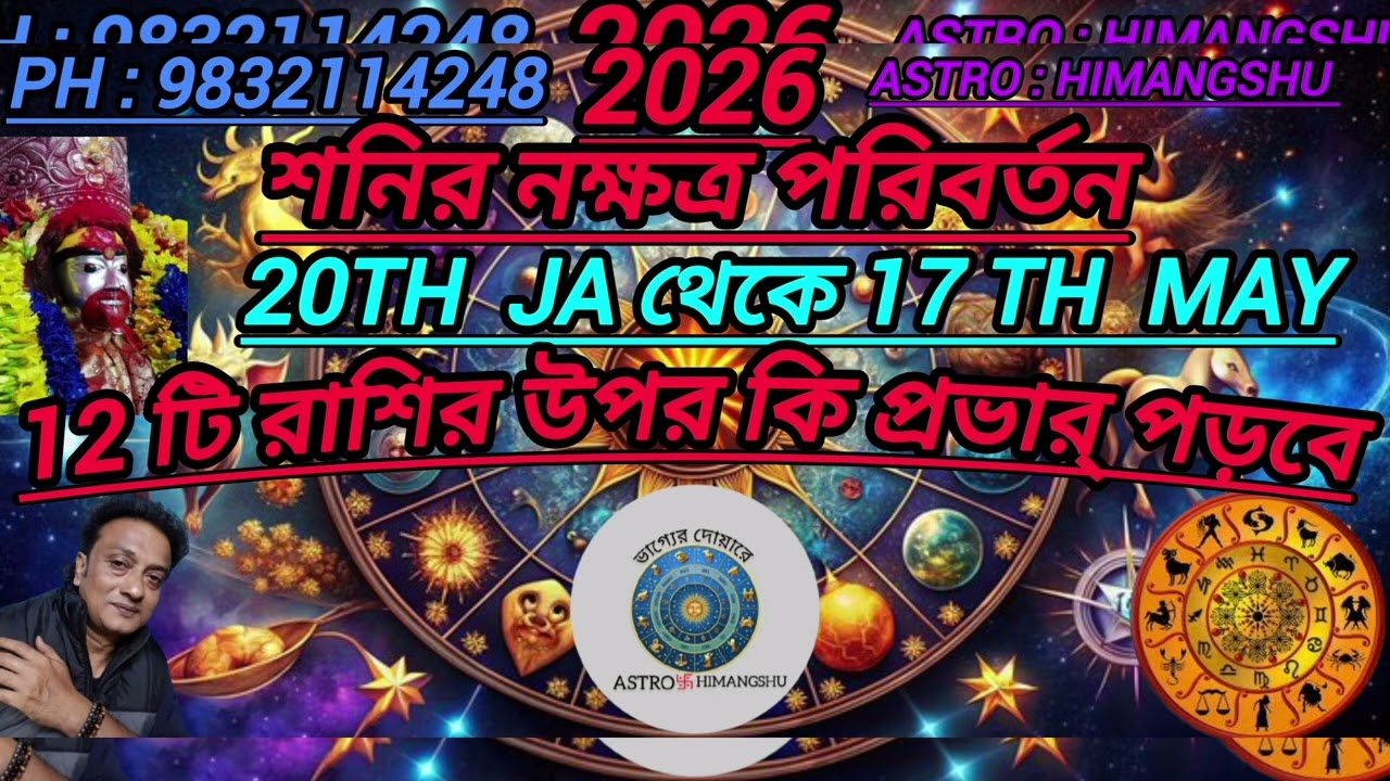 2026 শনির নক্ষত্র পরিবর্তন20th January থেকে17th May 12 টি রাশির উপর কি ধরনের ফল প্রদান করবে।