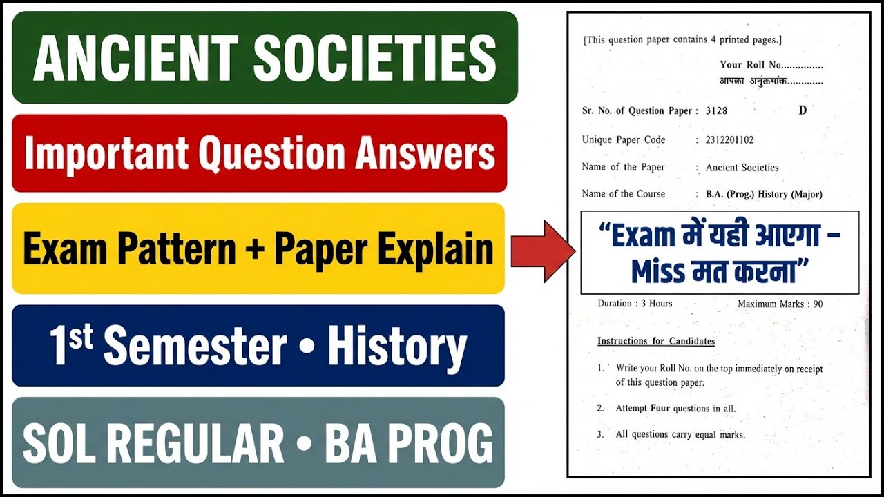 ANCIENT SOCIETIES Important Questions Answers 1st Semester History Question Paper SOL REGULAR