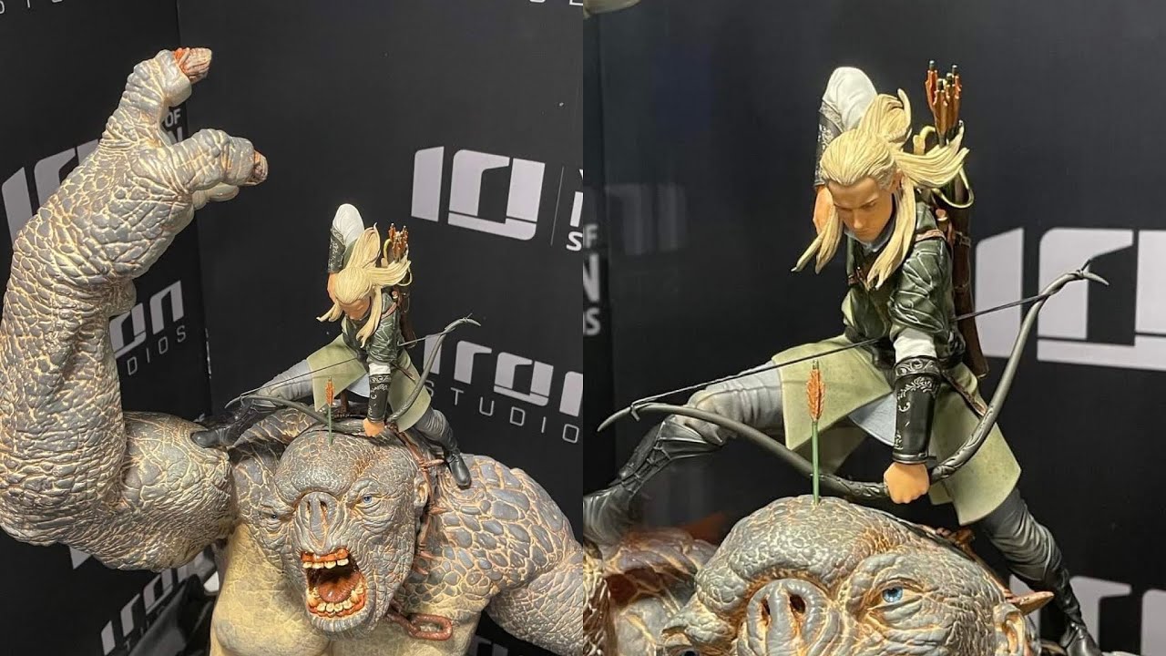 New lotr lord of the rings legolas vs troll statue on display iron studios