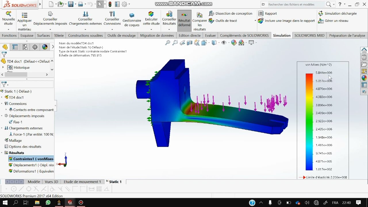 video n&deg;6 Solidworks : comment faire une Simulation Par &eacute;l&eacute;ments finis_ Partie 1 { &Eacute;tude Statique }.