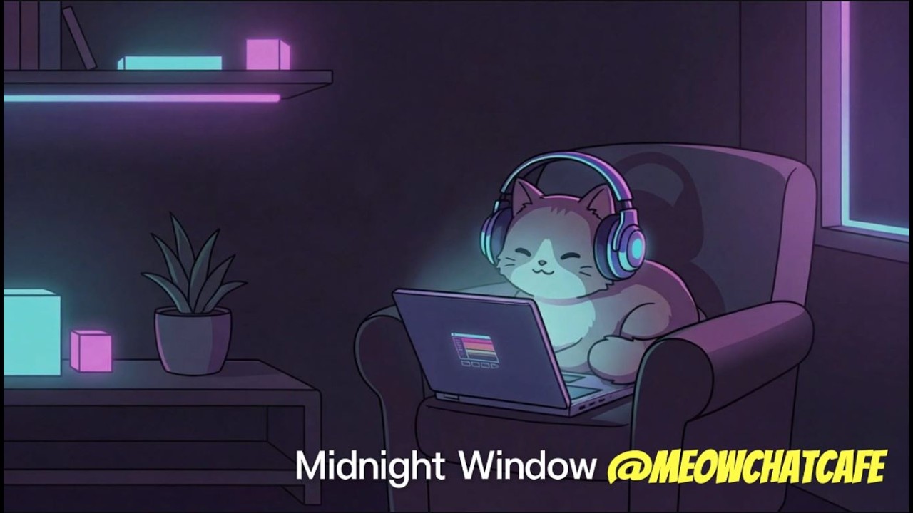 1 Hour Midnight Window – Cozy Cat Café Chillwave for Deep Focus (No Lyrics)