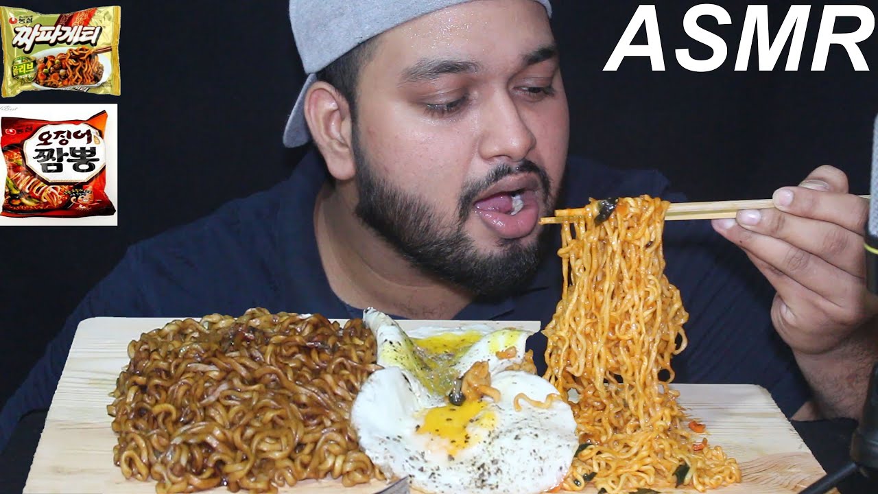 ASMR🇰🇷MOST POPULAR FOOD-(BLACK BEAN NOODLES,SPICY SQUARD SEAFOOD RAMEN)MUKBANG EATING SHW(NoTalking)
