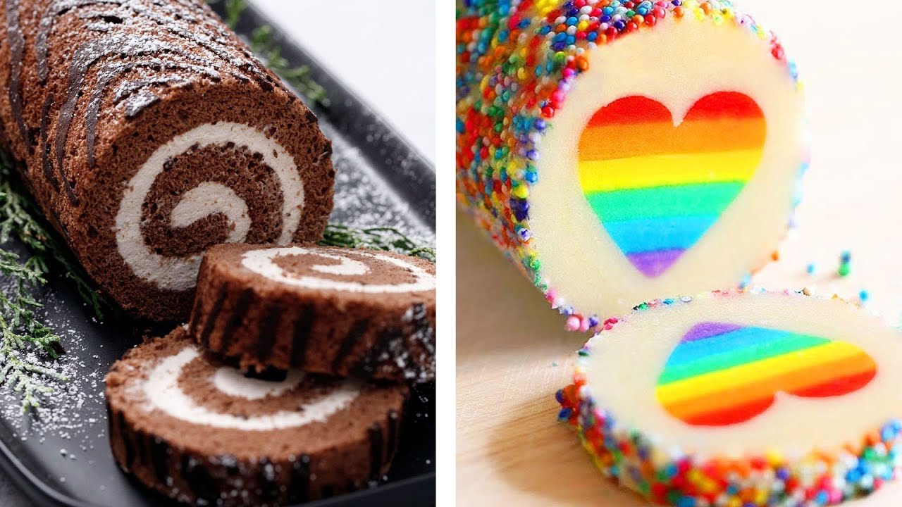 How to make Rainbow Roll Cake Recipe - Oreo Chocolate Roll Cake - Easy Roll Cake Hack