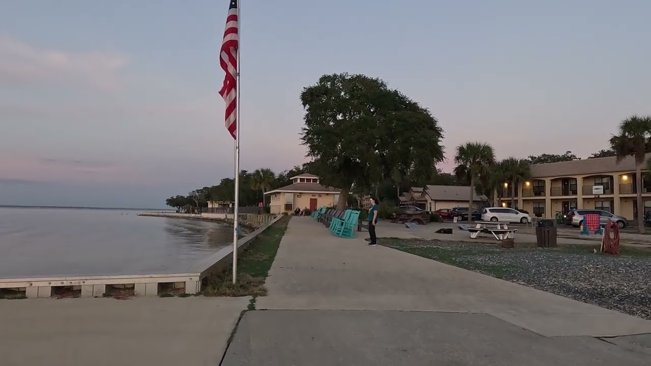 Destin Army Recreation Center as Taps plays at Eglin AFB across the bay.