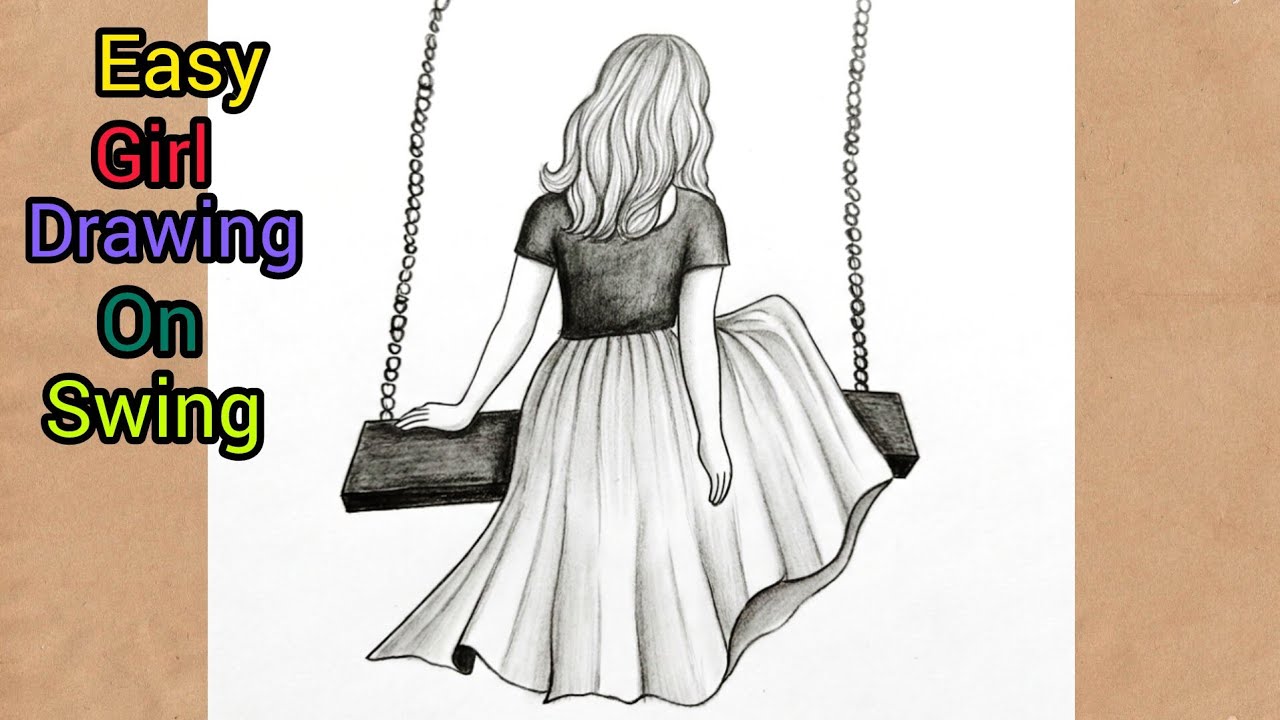 Easy Girl Drawing On Swing | Beautiful Girl Drawing Step by Step | Pencil Sketch Tutorial #drawing 