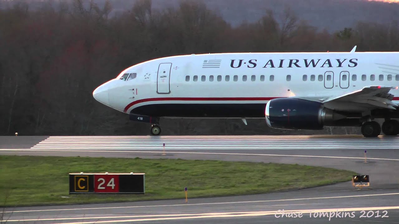 US Airways 737-400 Nice Sunset Departure with ATC