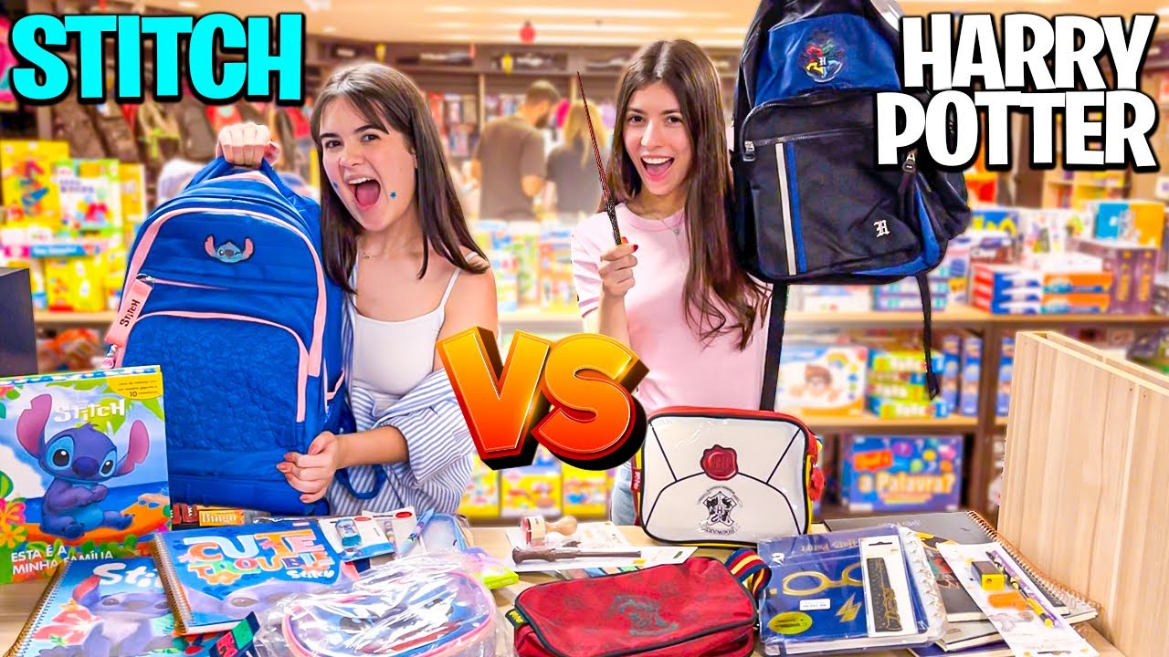 QUEM COMPRA O MATERIAL ESCOLAR COM TEMA SORTEADO!! Stitch vs Harry Potter
