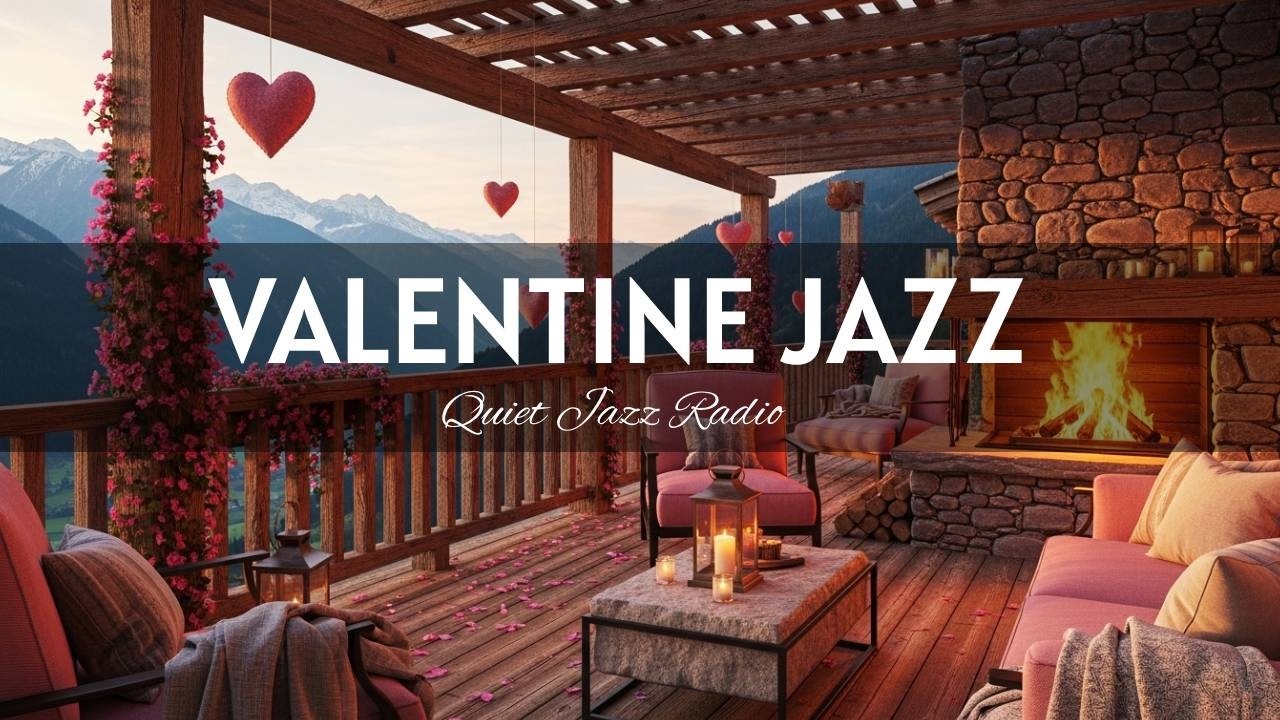 Dreamy Valentine’s Pink Snow Porch 💕❄️🔥 Soft Dreams Jazz & Cozy Fireplace Ambience for Chill & Relax