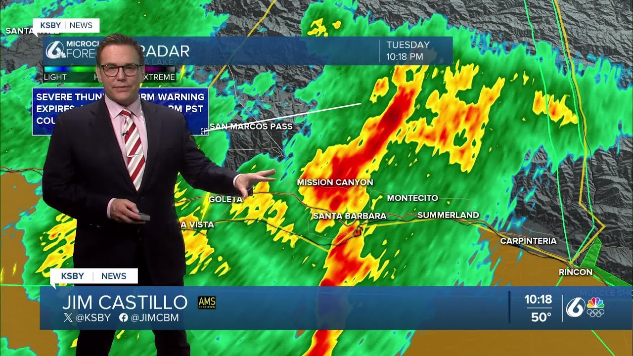 A Severe Thunderstorm Warning has been issued for west central Santa Barbara County until 11 pm