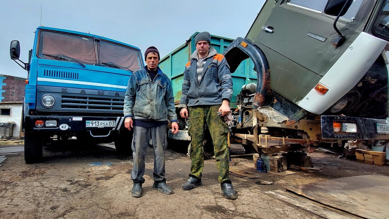 КамАЗ сельхозник. Разобрали передок, замена шкворней! Балка в металл?!