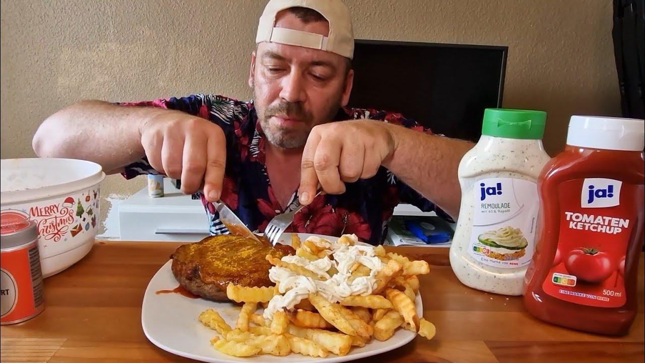 Curry-Frikadelle mit Pommes selbst gemacht /MUKBANG/ VLOG  /
