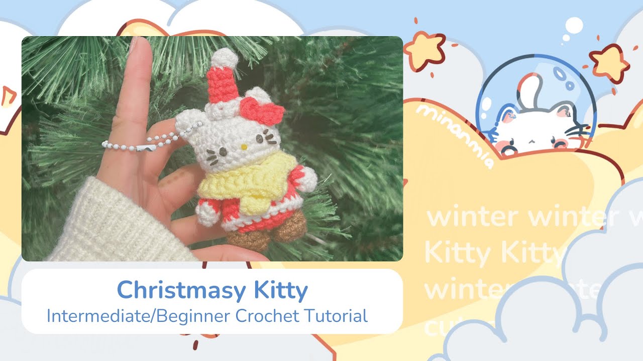 Christmasy Kitty Crochet Tutorial Pattern (Beginner Tutorial) - Cutesy and Festive Gift Idea