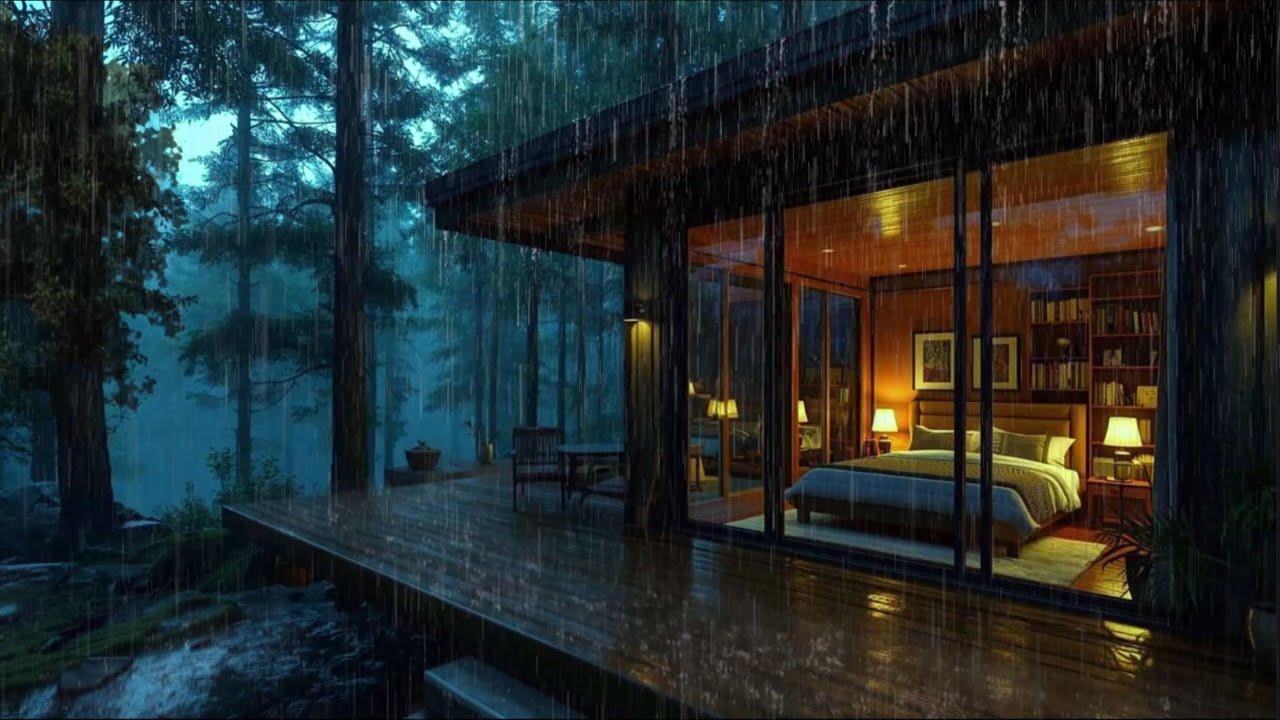 Best Rain Sound for Sleep | Rain on a warm cabin deep in the forest 24/7