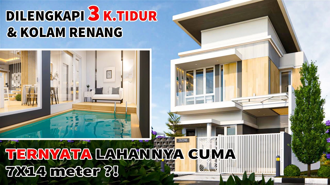 Tak disangka rumah di lahan 7x14 meter ini punya 3 kamar tidur dengan kolam renang