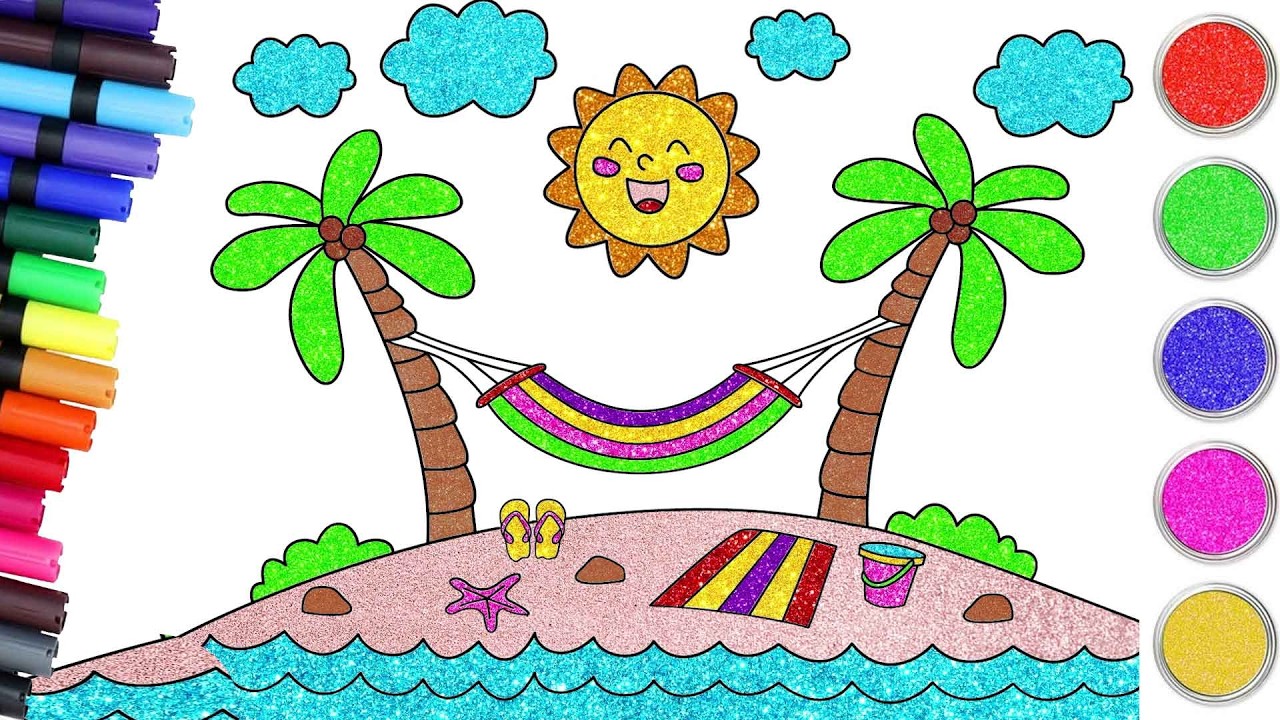 Scenery Drawing For Kids🎨Sea Beach Scenery | Chiki Art Hindi
