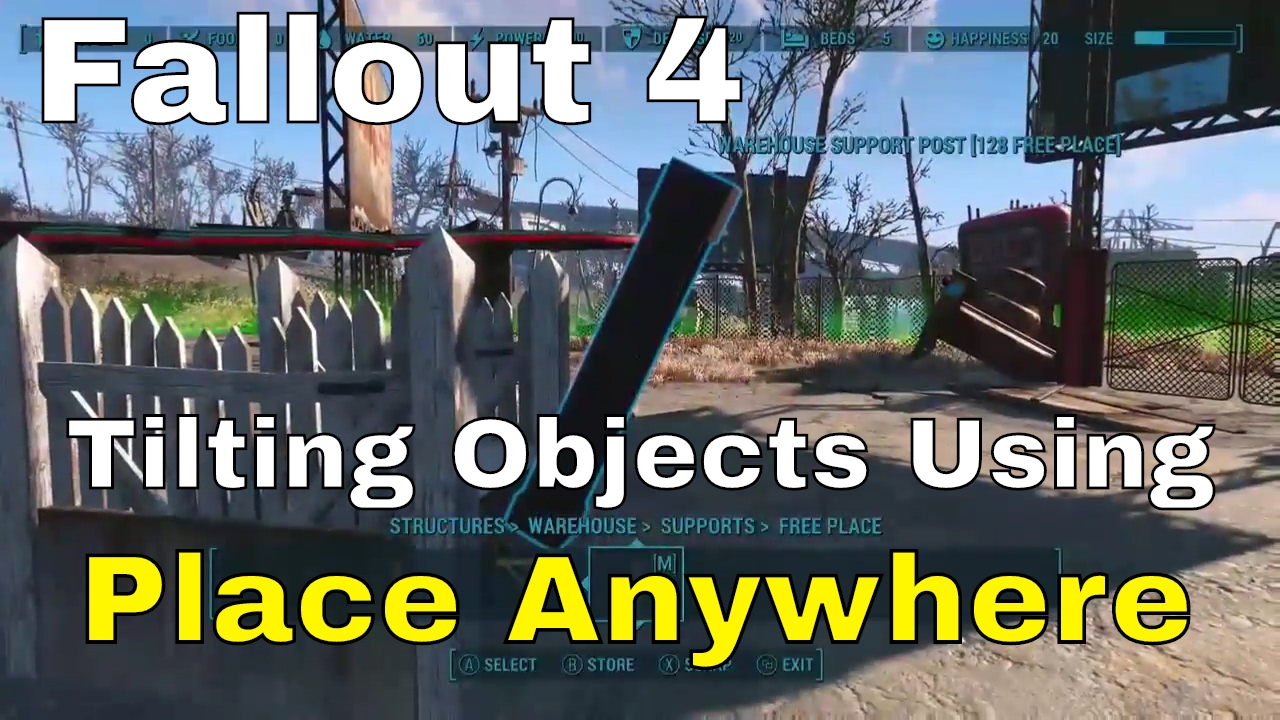 Fallout 4 - Settlement Building Tutorial - Tilting Objects Using Place Anywhere - Xbox One Mods