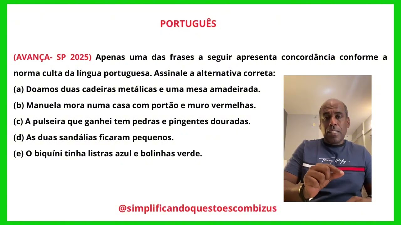 127 - Concordância nominal (adjetivos pospostos e antepostos) 