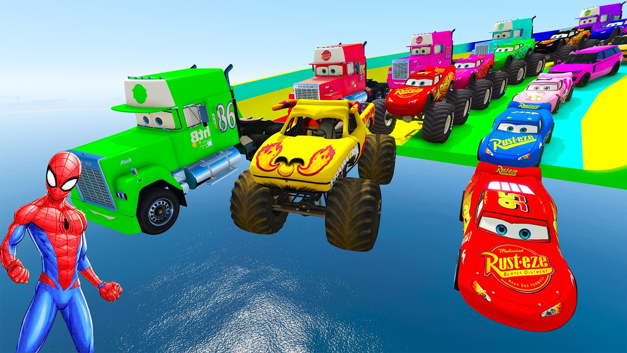 🚗 Spider-Man Mega Ramp Stunt Race &ndash; McQueen vs Mack Truck | GTA 5 Mods Challenge