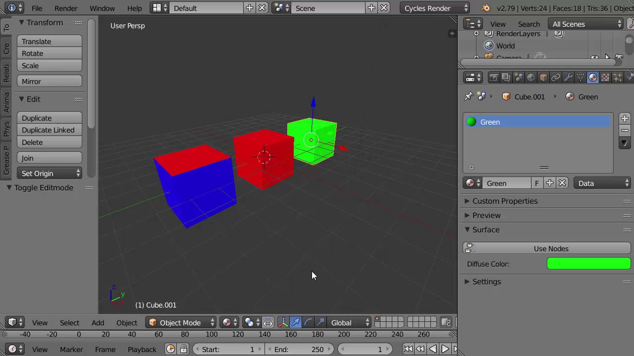 Short introduction to coloring objects or faces in Blender 2.79