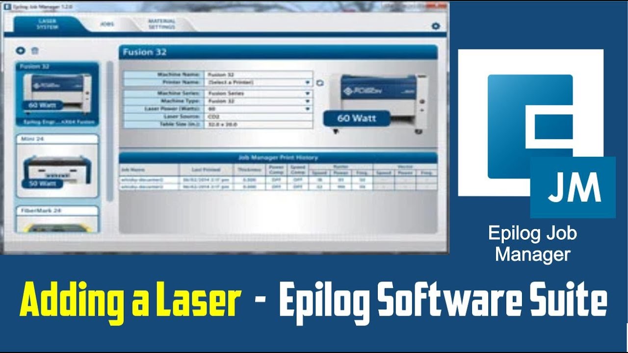 Laser setup in Epilog Laser Software Suite Job Manager