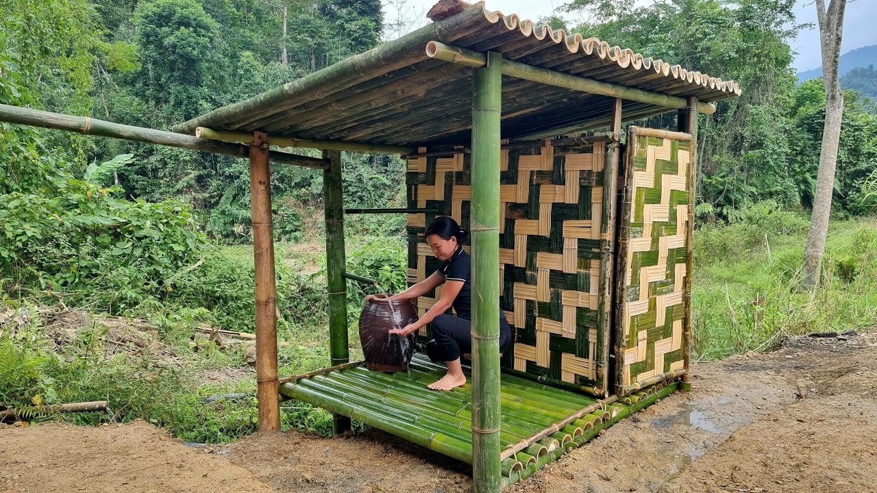 How Complete Build Outdoor Bathroom from Bamboo, Bushcraft Shelter, Survival | Trieu Mai Huong