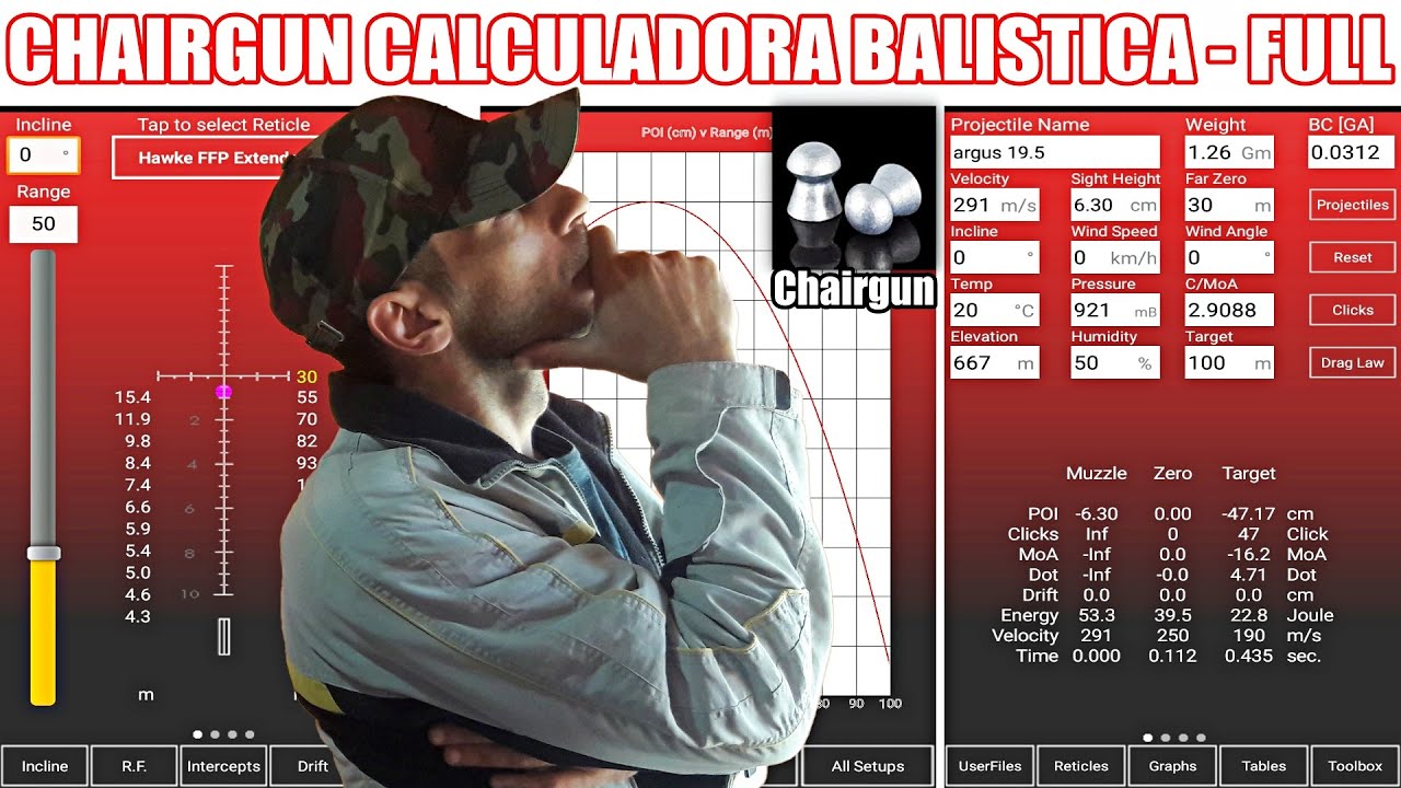 chairgun calculadora balistica desde cero full / como disparar con precisión con torretas o mildot
