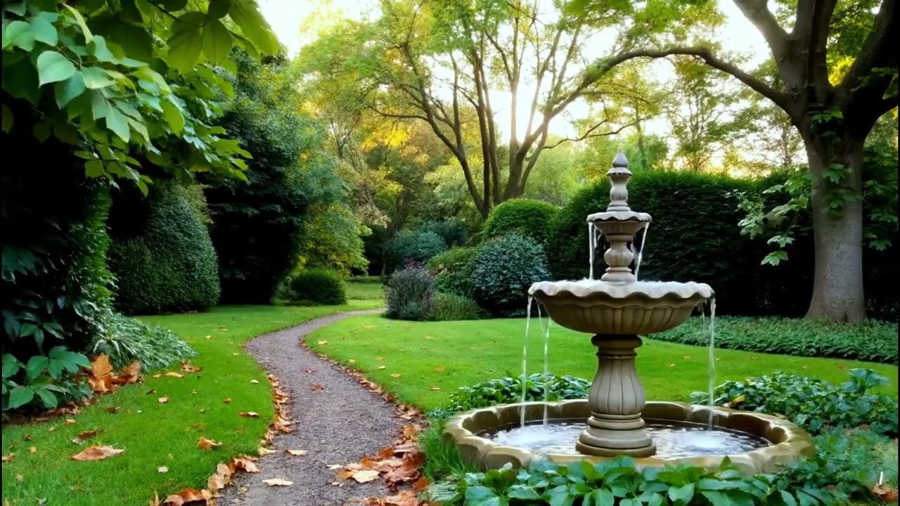 🌿 Garden Fountain Water Sounds ⛲ | Sleep, Study & Relaxing Ambience