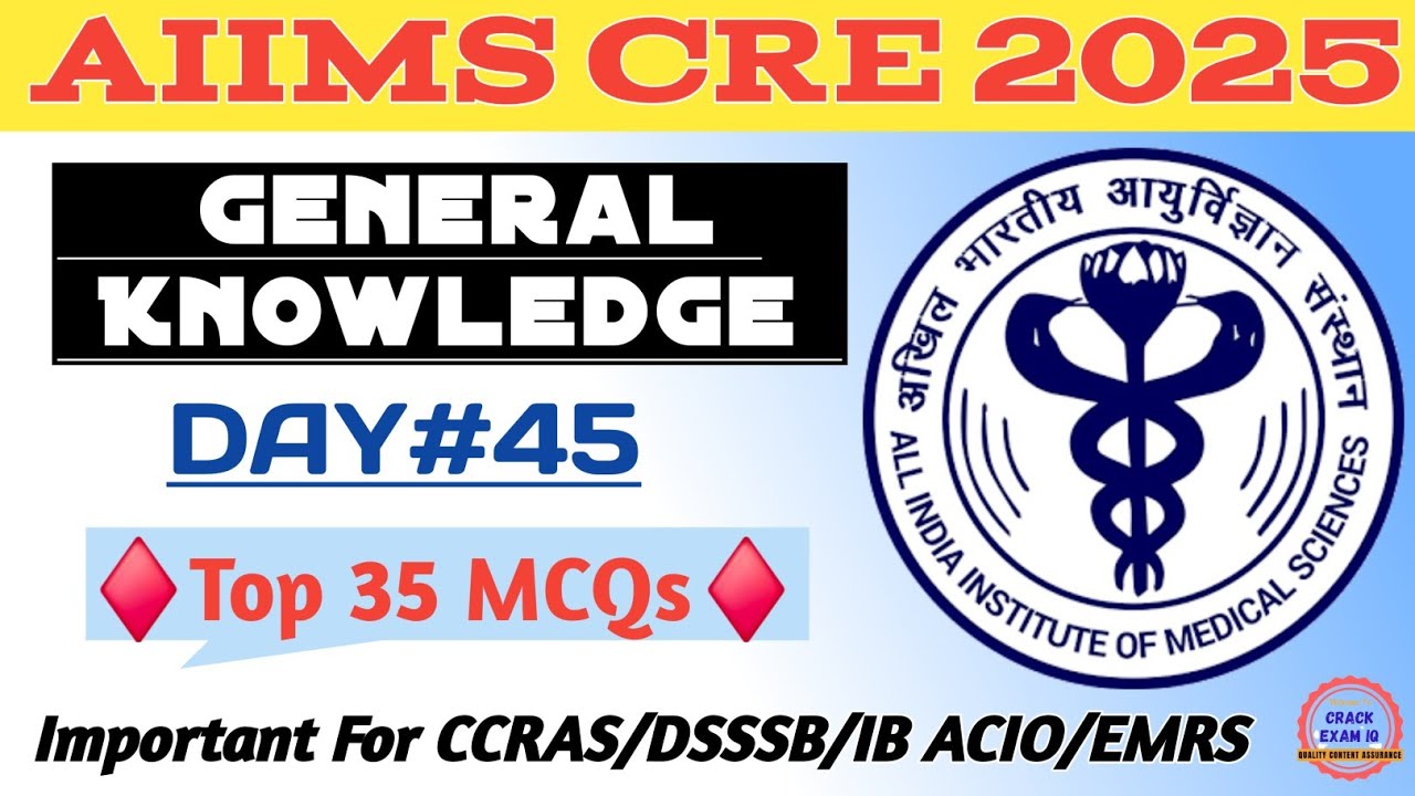 AIIMS CRE General Knowledge | General Awareness & Current Affairs | AIIMS All Posts 2025 | DAY-45