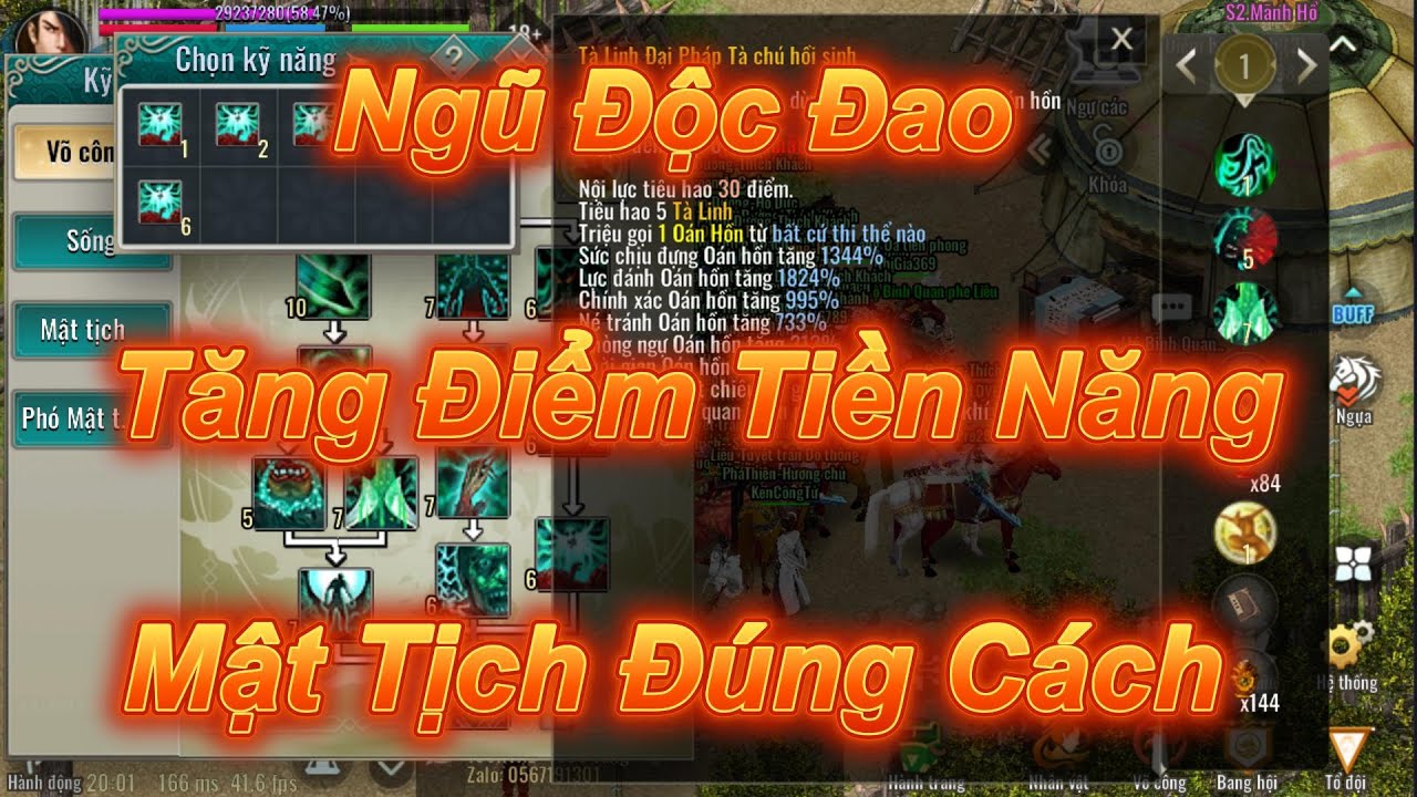 Hưỡng Dẫn Tăng Điểm Tiềm Năng Và Mật Tịch Yếu Quyết Ngũ Độc Trong Kiếm Hiệp Tình 2 Mobile