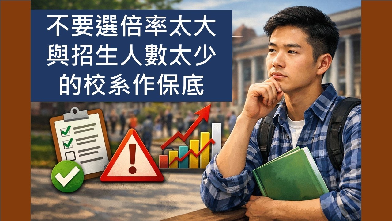 申請入學的志願，不要選倍率太大與招生人數太少的校系作保底