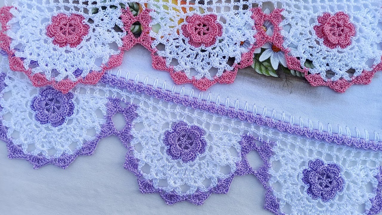 BARRADO DE CROCHÊ PARA PANO DE PRATO E TOALHA 🌸