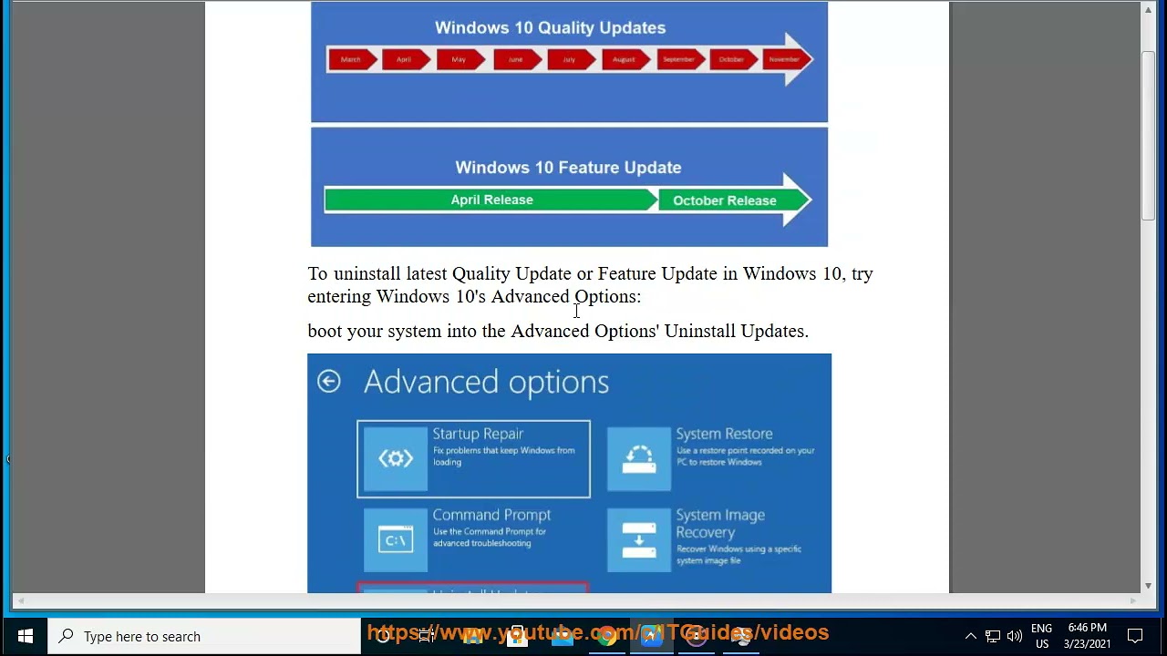 Uninstall latest Quality Update or Feature Update in Windows 10