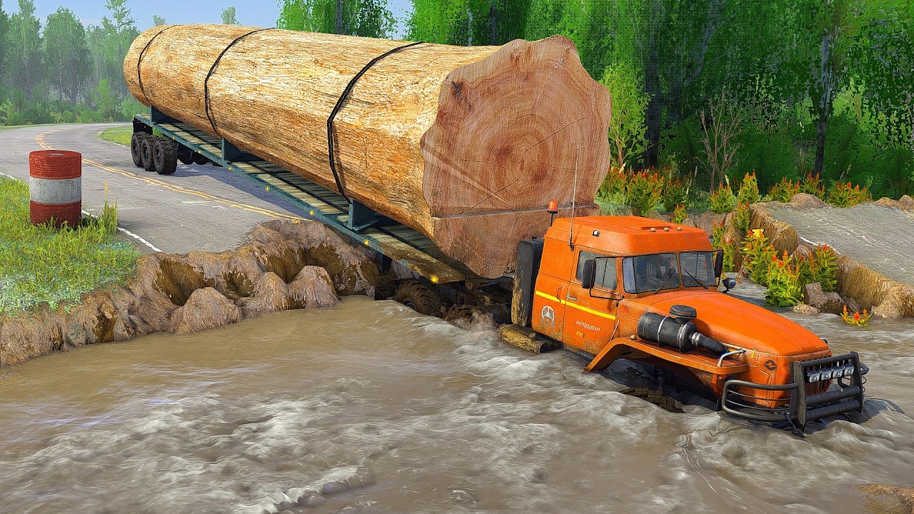 Truck Driver Makes Skillful Escape Through Flooded Streets