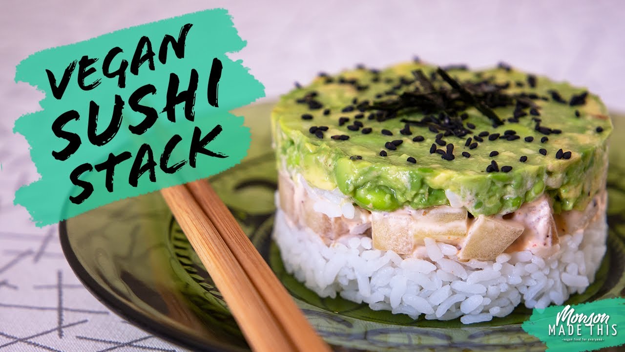 Easy Vegan Sushi Stack featuring the BEST Watermelon Rind Spicy 