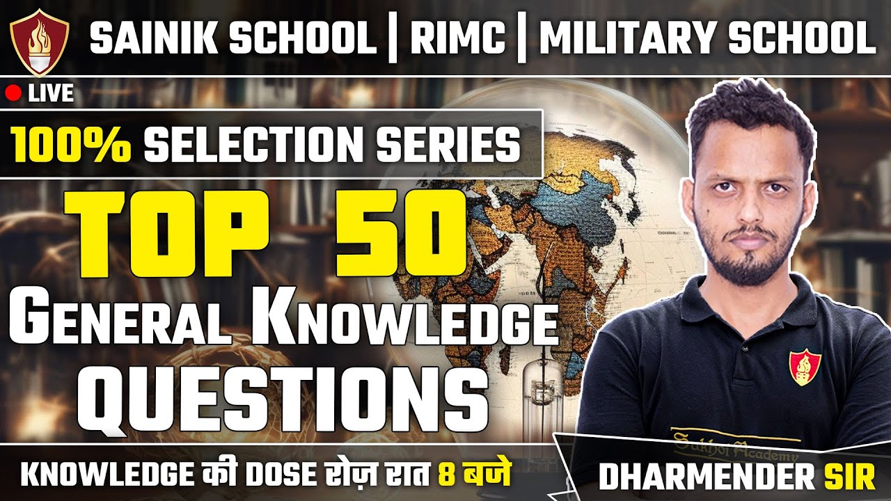TOP 50 GK Questions 2025 | General Knowledge | Sainik School Online Coaching | RMS | RIMC