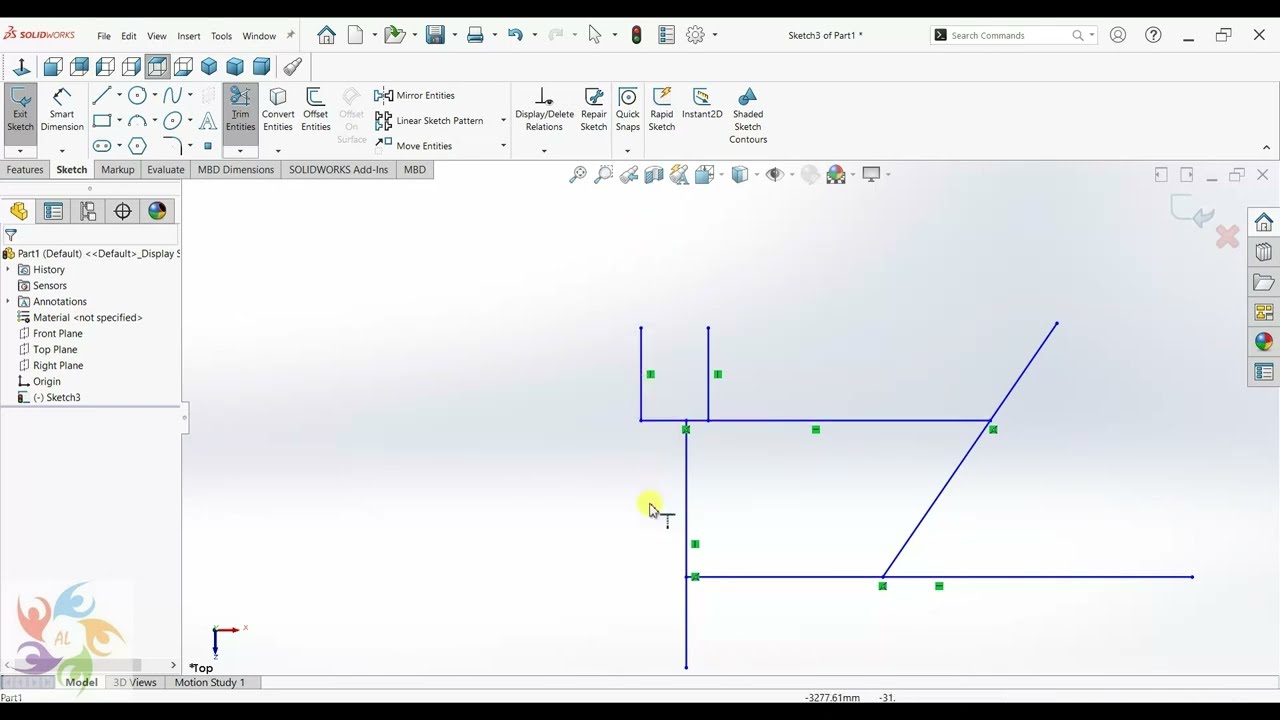 SolidWorks Sketcher Trim & Extend امر القص والتمدد في الرسم الثنائي الابعاد